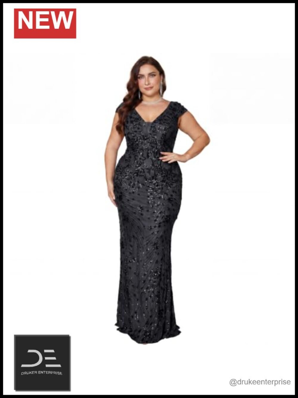 Plus Size Formal Mermaid Maxi Dress Floral Sequin V-Neck Cap Sleeve